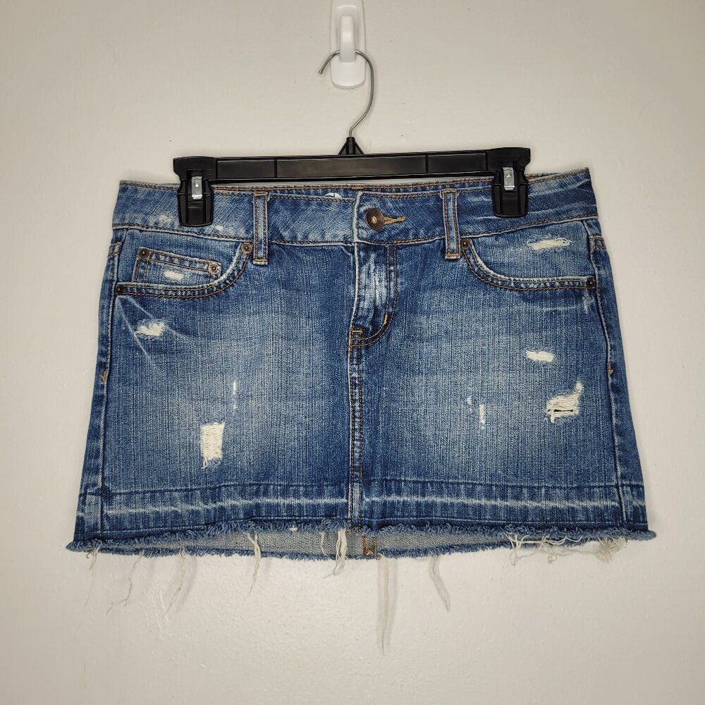 y2k Bullhead micro mini raw hem skirt bimbo party spears hilton size 5